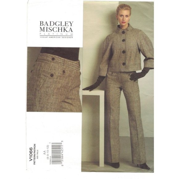 Vogue 1066 Badgley Mischka Stand Collar Jacket & Pants Pattern Size 6-12 Uncut - Picture 1 of 3